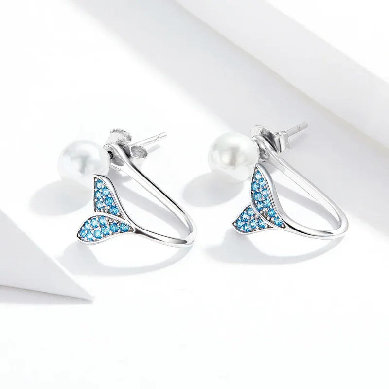 (image for) Pandora Style Silver Mermaid Tail Stud Earrings - SCE761 - View 2