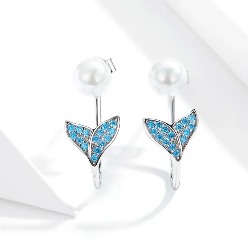 (image for) Pandora Style Silver Mermaid Tail Stud Earrings - SCE761 - View 4
