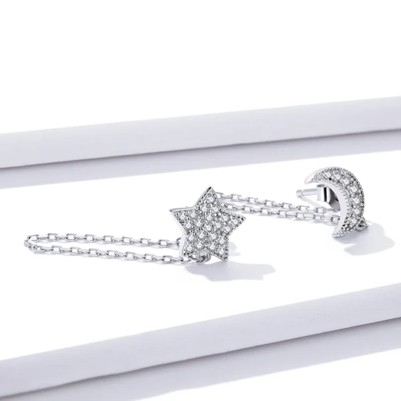 (image for) Pandora Style Silver Midnight Moon And Star Dangle Earrings - BSE385 - View 4