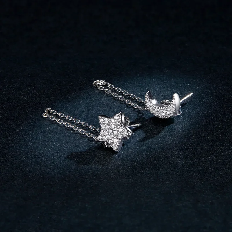 (image for) Pandora Style Silver Midnight Moon And Star Dangle Earrings - BSE385 - View 5