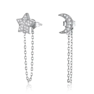 (image for) Pandora Style Silver Midnight Moon And Star Dangle Earrings - BSE385