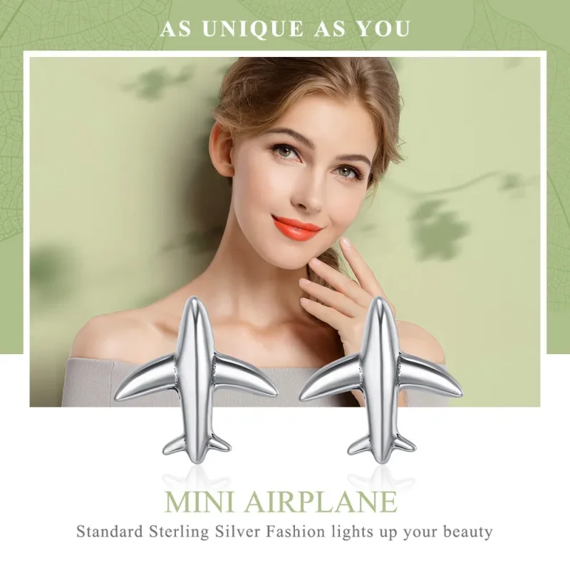 (image for) Pandora Style Silver Mini Airplane Stud Earrings - SCE238 - View 2