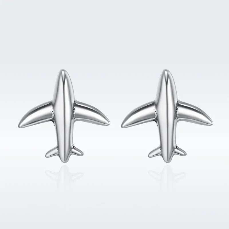(image for) Pandora Style Silver Mini Airplane Stud Earrings - SCE238 - View 3