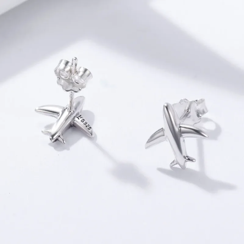 (image for) Pandora Style Silver Mini Airplane Stud Earrings - SCE238 - View 5