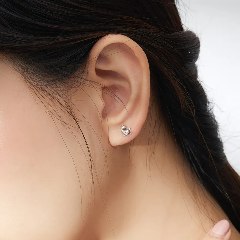 (image for) Pandora Style Silver Mischievous Cat Stud Earrings - SCE832 - View 7