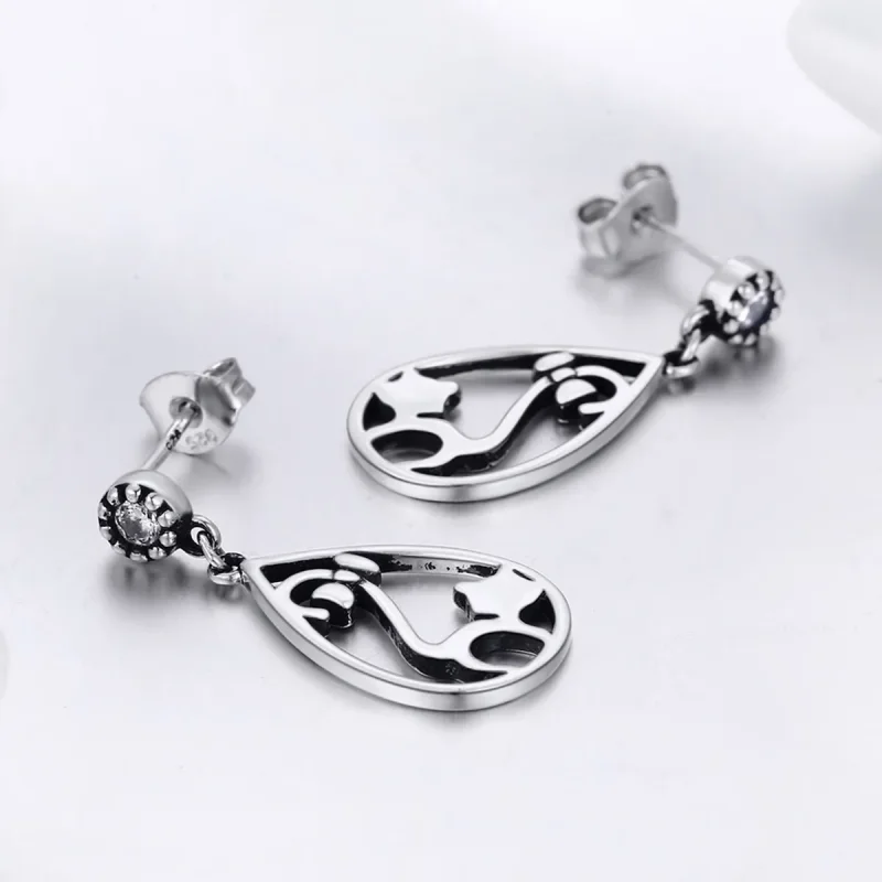 (image for) Pandora Style Silver Miss Kitty Hanging Earrings - SCE365 - View 3
