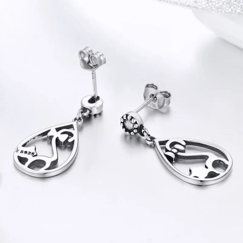 (image for) Pandora Style Silver Miss Kitty Hanging Earrings - SCE365 - View 4