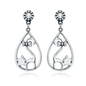 (image for) Pandora Style Silver Miss Kitty Hanging Earrings - SCE365