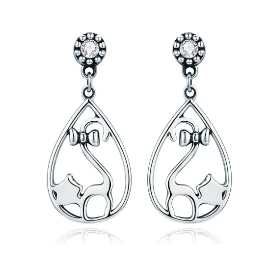 (image for) Pandora Style Silver Miss Kitty Hanging Earrings - SCE365