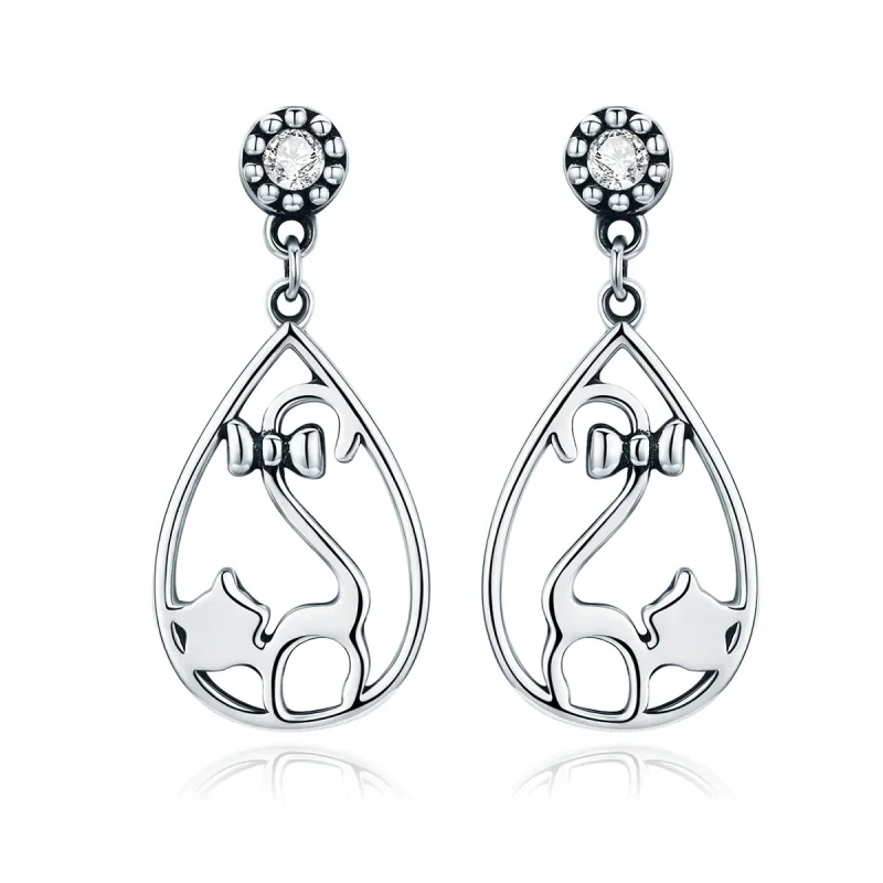 (image for) Pandora Style Silver Miss Kitty Hanging Earrings - SCE365