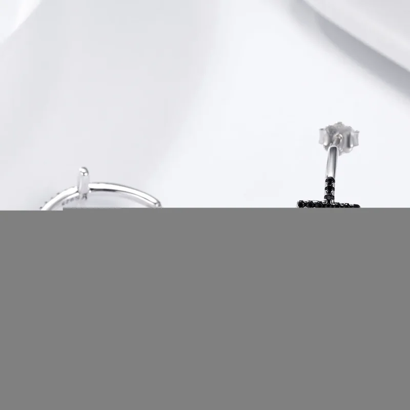 (image for) Pandora Style Silver Modern Cross Hanging Earrings - SCE262 - View 4