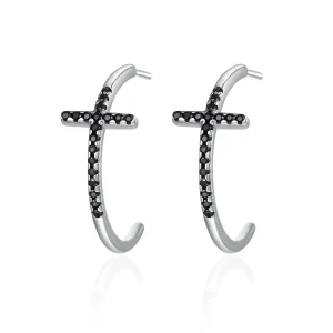 (image for) Pandora Style Silver Modern Cross Hanging Earrings - SCE262