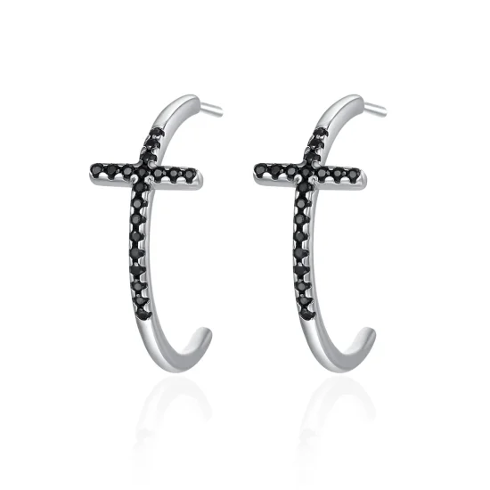 (image for) Pandora Style Silver Modern Cross Hanging Earrings - SCE262