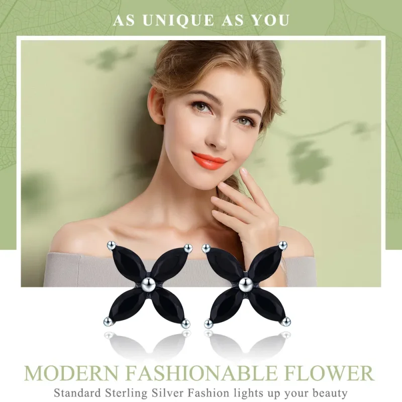 (image for) Pandora Style Silver Modern Fashionable Flower Stud Earrings - SCE362 - View 2