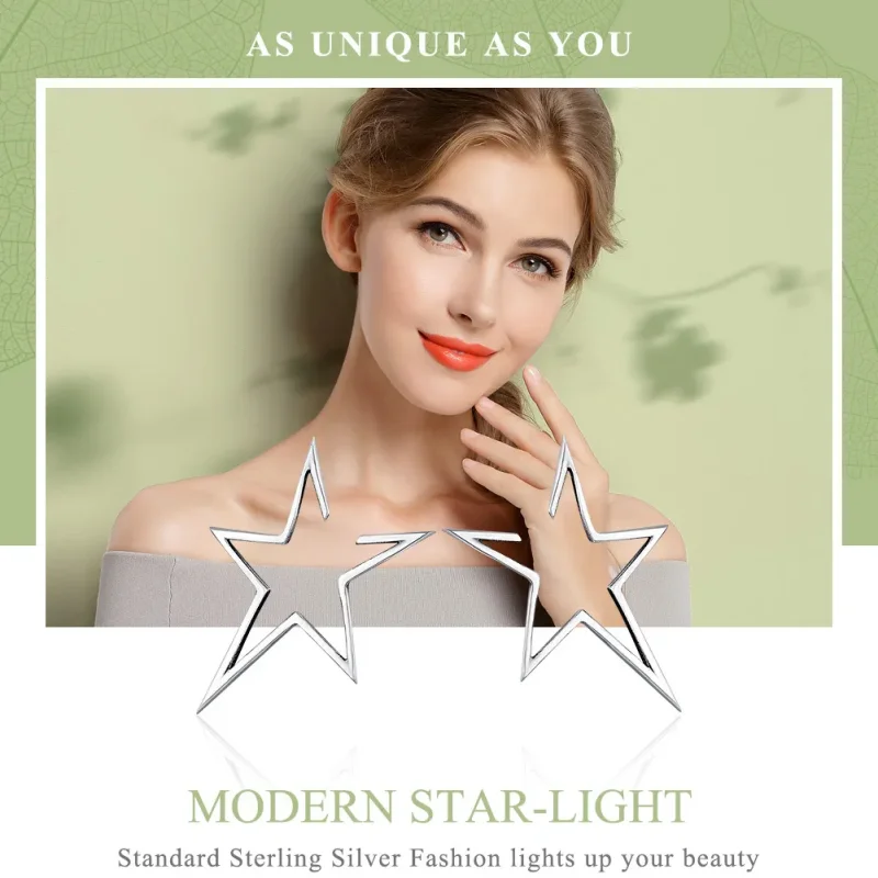 (image for) Pandora Style Silver Modern Star Stud Earrings - SCE107 - View 2