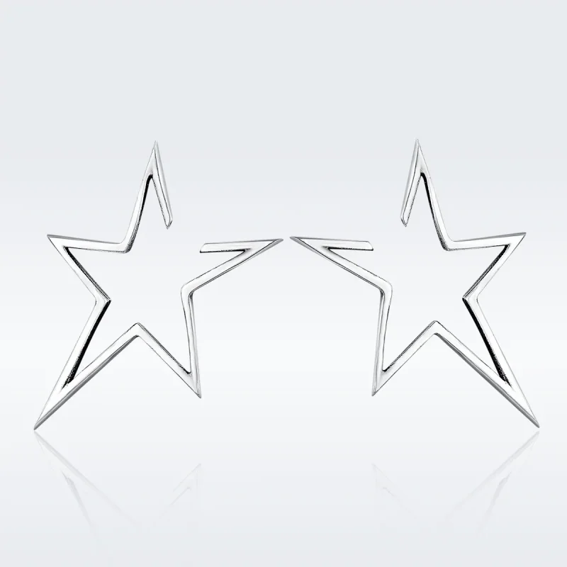 (image for) Pandora Style Silver Modern Star Stud Earrings - SCE107 - View 3