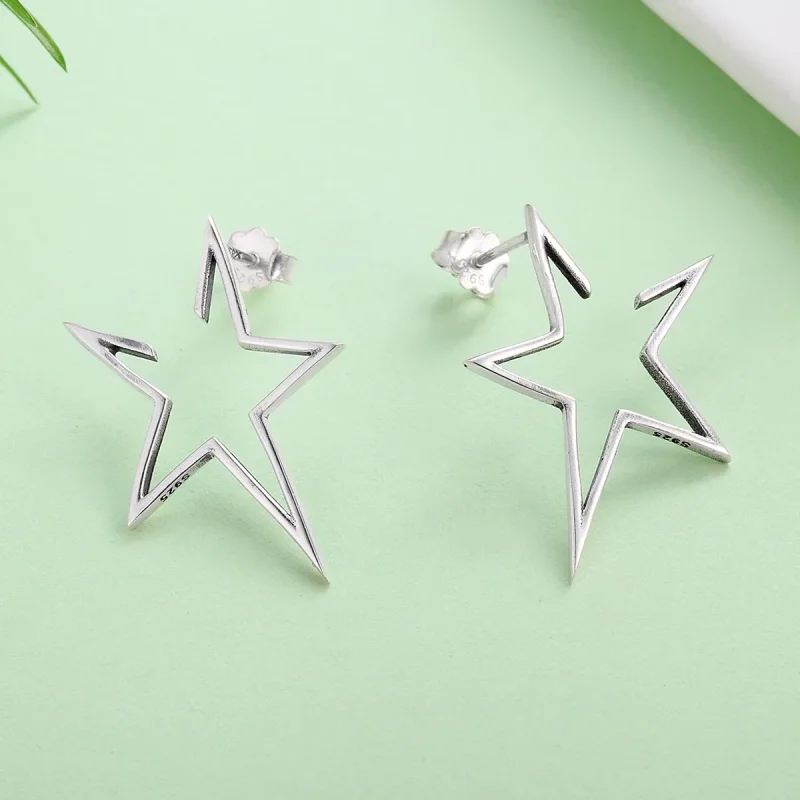 (image for) Pandora Style Silver Modern Star Stud Earrings - SCE107 - View 4
