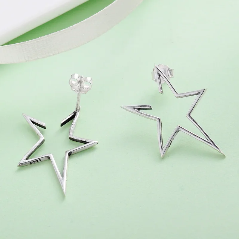 (image for) Pandora Style Silver Modern Star Stud Earrings - SCE107 - View 5