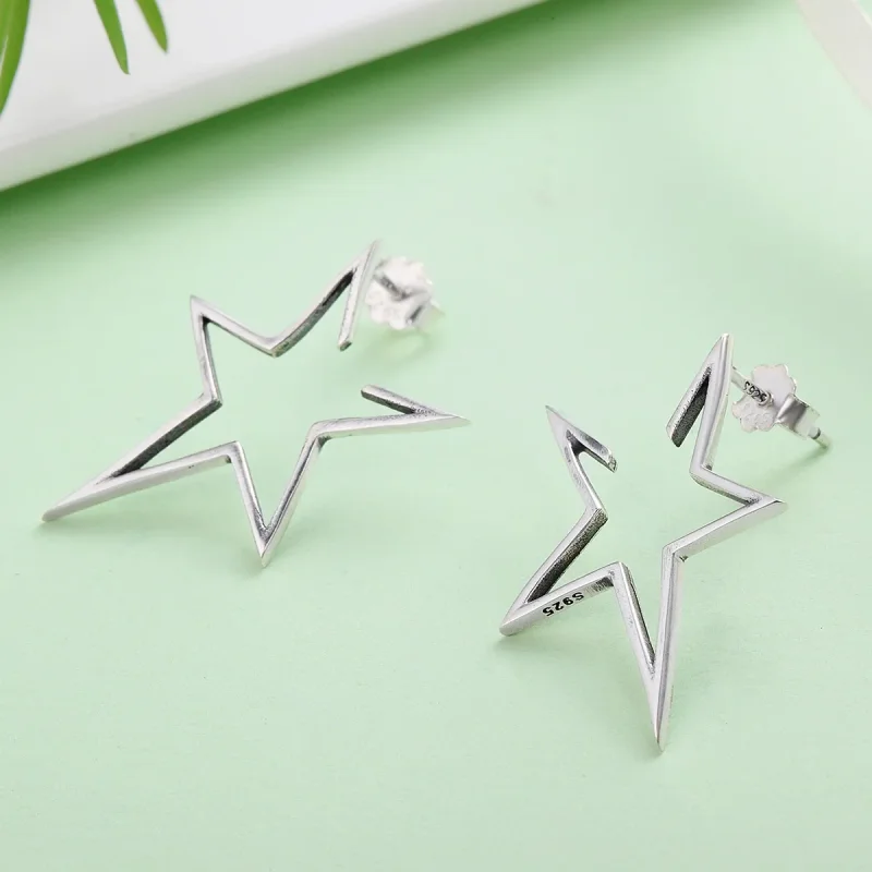 (image for) Pandora Style Silver Modern Star Stud Earrings - SCE107 - View 6