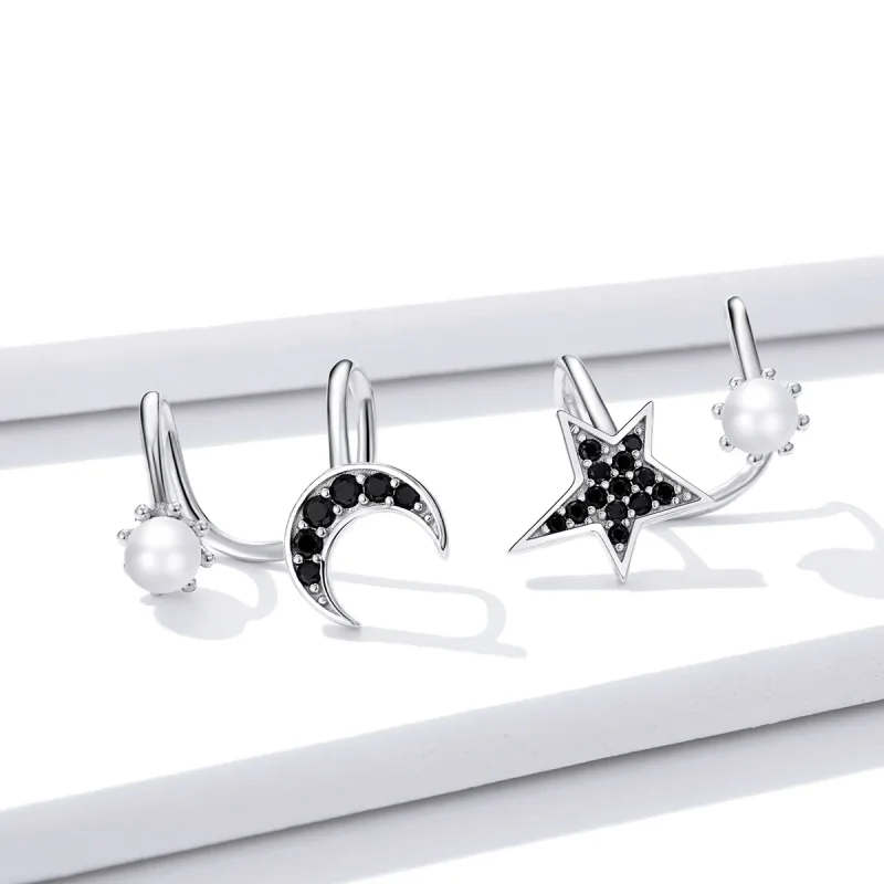 (image for) Pandora Style Silver Moon And Star Stud Earrings - BSE387 - View 2