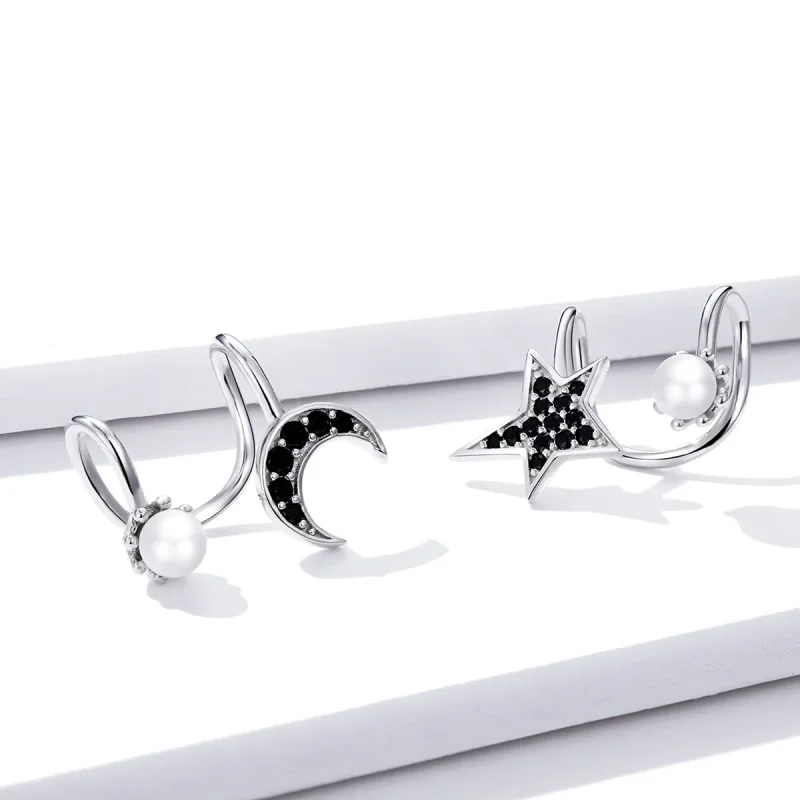 (image for) Pandora Style Silver Moon And Star Stud Earrings - BSE387 - View 3