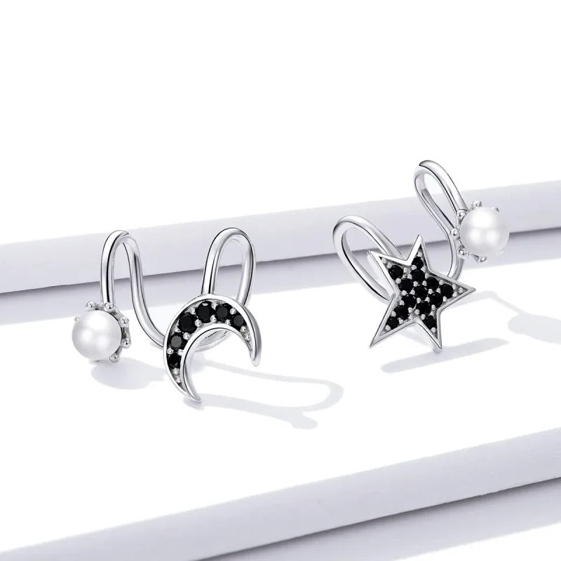 (image for) Pandora Style Silver Moon And Star Stud Earrings - BSE387 - View 4