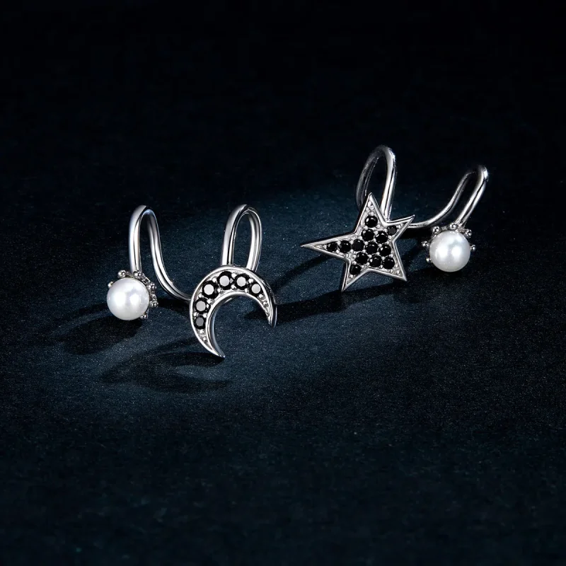 (image for) Pandora Style Silver Moon And Star Stud Earrings - BSE387 - View 5