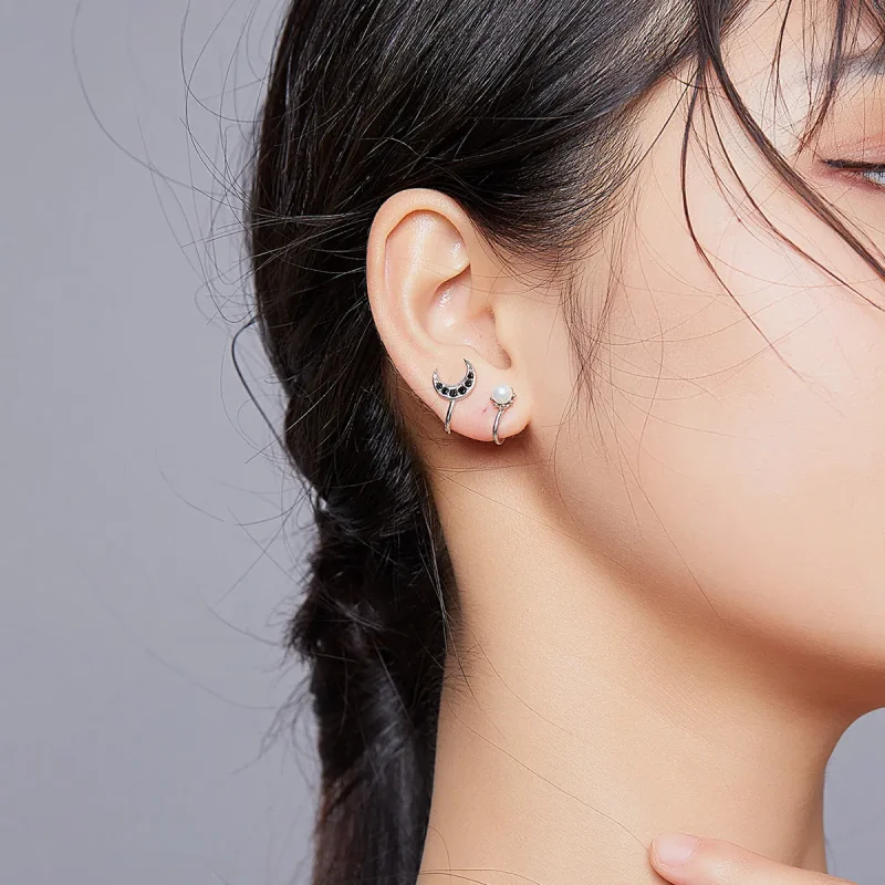 (image for) Pandora Style Silver Moon And Star Stud Earrings - BSE387 - View 8