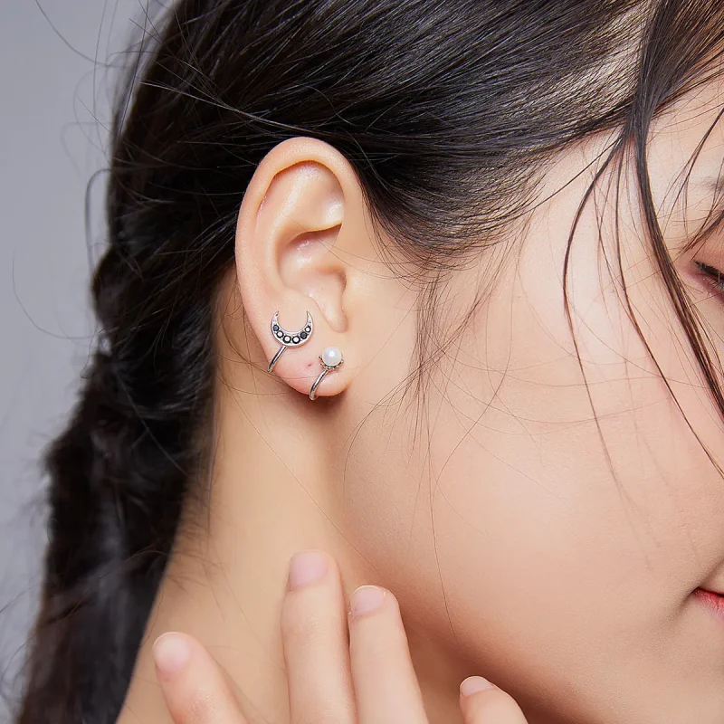 (image for) Pandora Style Silver Moon And Star Stud Earrings - BSE387 - View 9