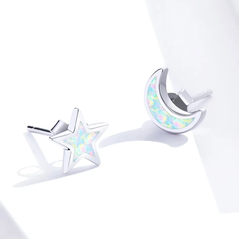 (image for) Pandora Style Silver Moon And Star Stud Earrings - SCE875 - View 3