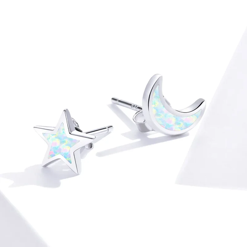 (image for) Pandora Style Silver Moon And Star Stud Earrings - SCE875 - View 4