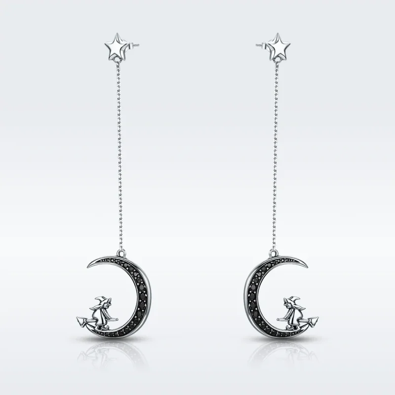 (image for) Pandora Style Silver Moon Dangle Earrings - SCE287 - View 2