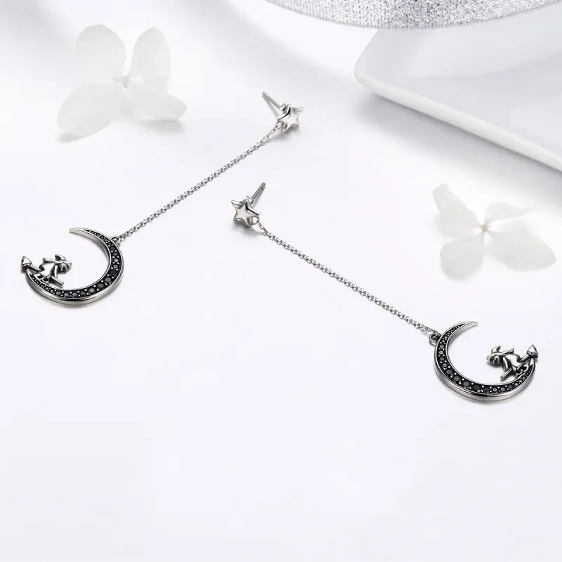 (image for) Pandora Style Silver Moon Dangle Earrings - SCE287 - View 4