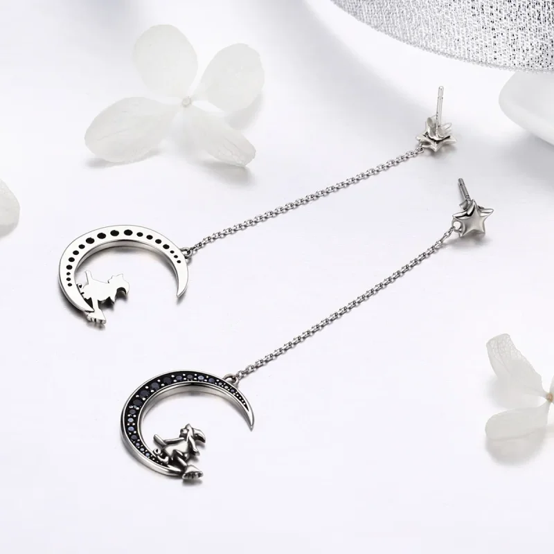 (image for) Pandora Style Silver Moon Dangle Earrings - SCE287 - View 5