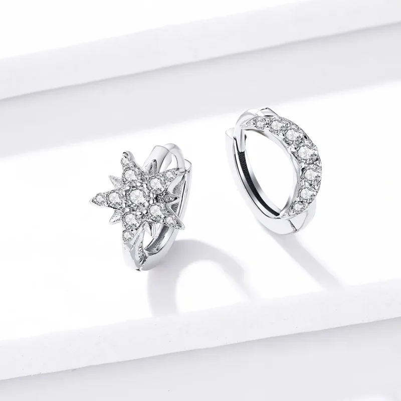 (image for) Pandora Style Silver Moon & Star Hoop Earrings - BSE289 - View 4