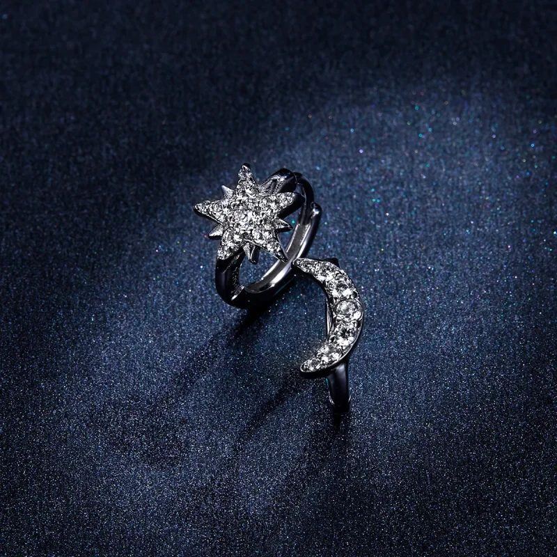 (image for) Pandora Style Silver Moon & Star Hoop Earrings - BSE289 - View 6