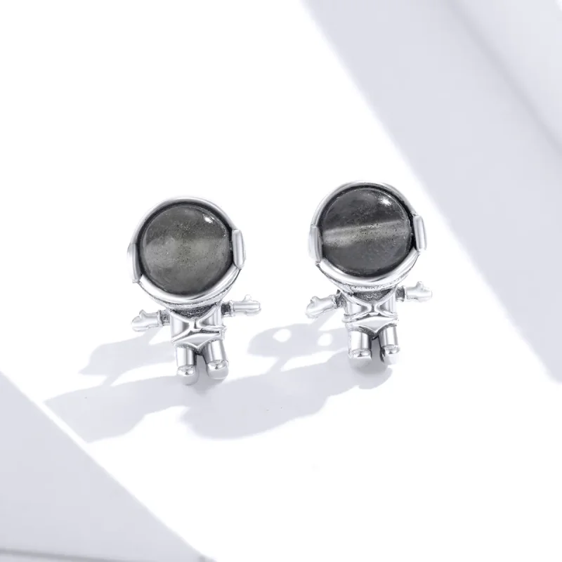 (image for) Pandora Style Silver Moonstone Astronaut Stud Earrings - SCE871 - View 2