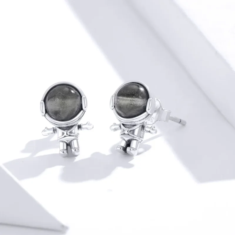 (image for) Pandora Style Silver Moonstone Astronaut Stud Earrings - SCE871 - View 3