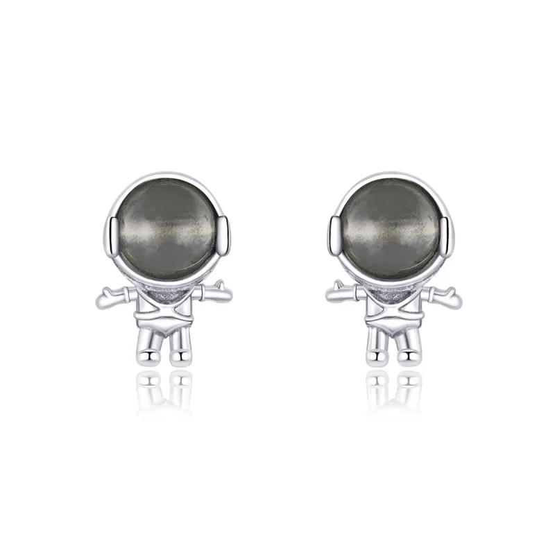 (image for) Pandora Style Silver Moonstone Astronaut Stud Earrings - SCE871