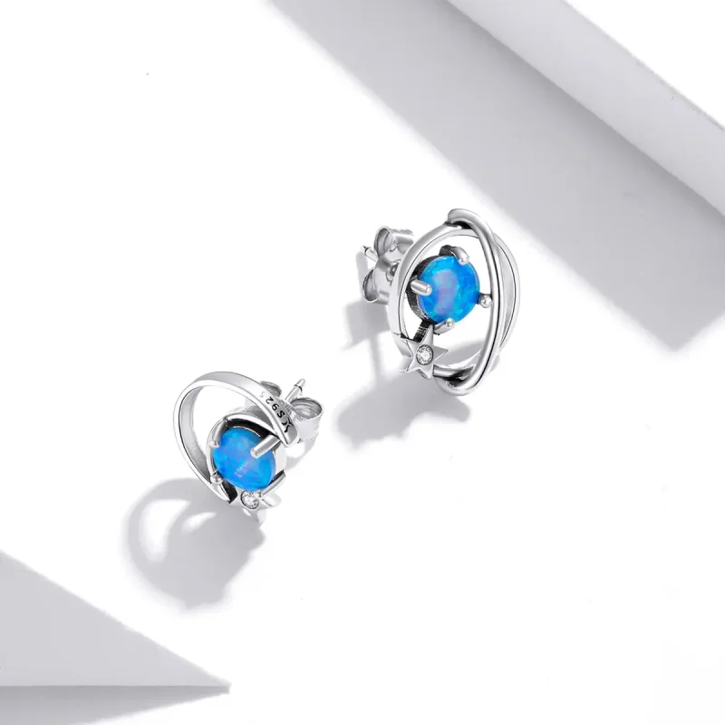 (image for) Pandora Style Silver Mysterious Planet Stud Earrings - SCE1133 - View 2