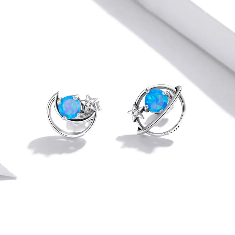 (image for) Pandora Style Silver Mysterious Planet Stud Earrings - SCE1133 - View 3