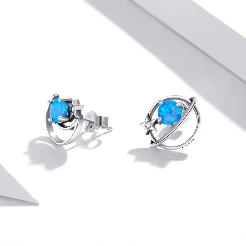 (image for) Pandora Style Silver Mysterious Planet Stud Earrings - SCE1133 - View 4