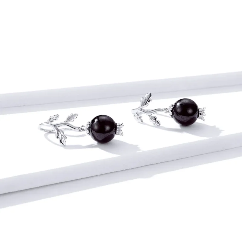 (image for) Pandora Style Silver Mysterous Garnet Dangle Earrings - BSE395 - View 2
