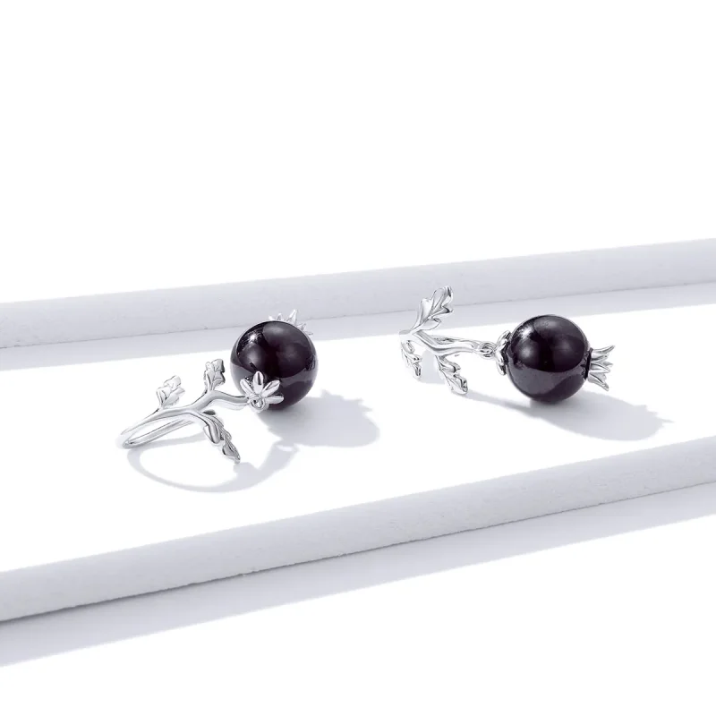 (image for) Pandora Style Silver Mysterous Garnet Dangle Earrings - BSE395 - View 3