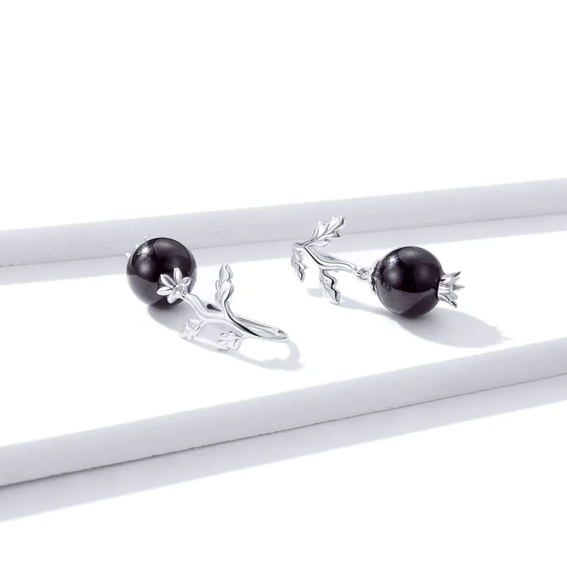 (image for) Pandora Style Silver Mysterous Garnet Dangle Earrings - BSE395 - View 4