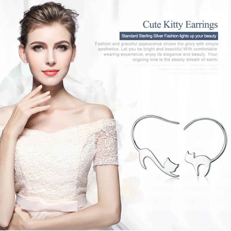 (image for) Pandora Style Silver Naughty Kitten Stud Earrings - SCE073 - View 2