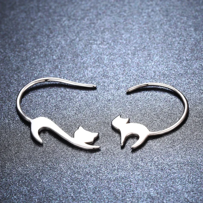 (image for) Pandora Style Silver Naughty Kitten Stud Earrings - SCE073 - View 3