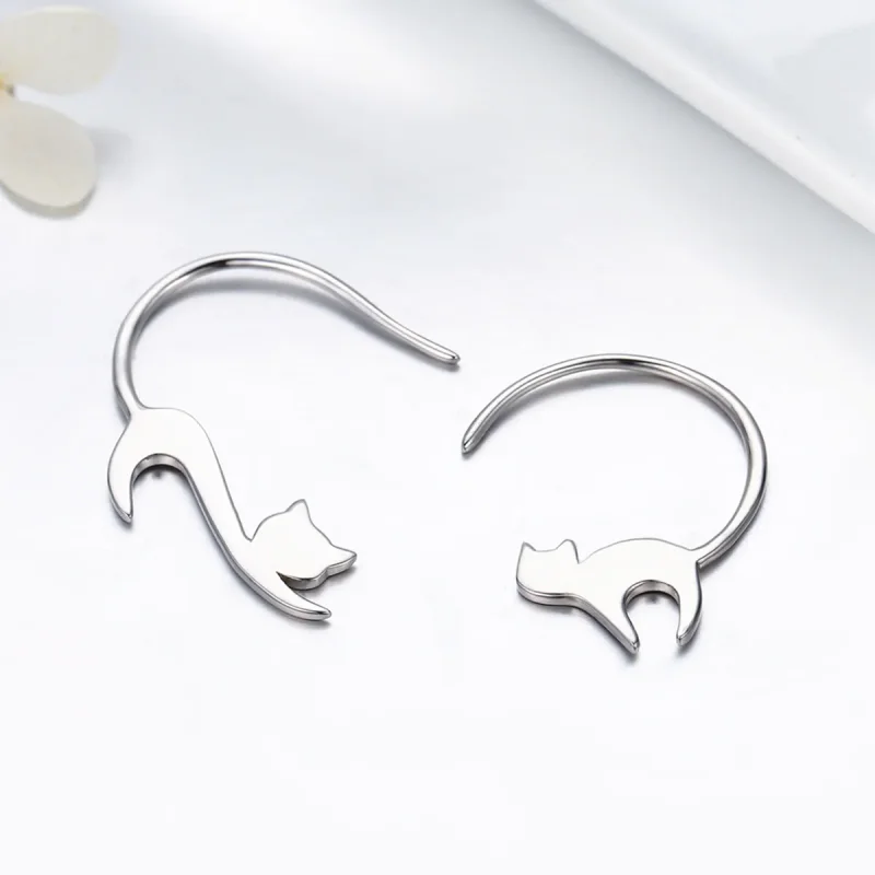 (image for) Pandora Style Silver Naughty Kitten Stud Earrings - SCE073 - View 4
