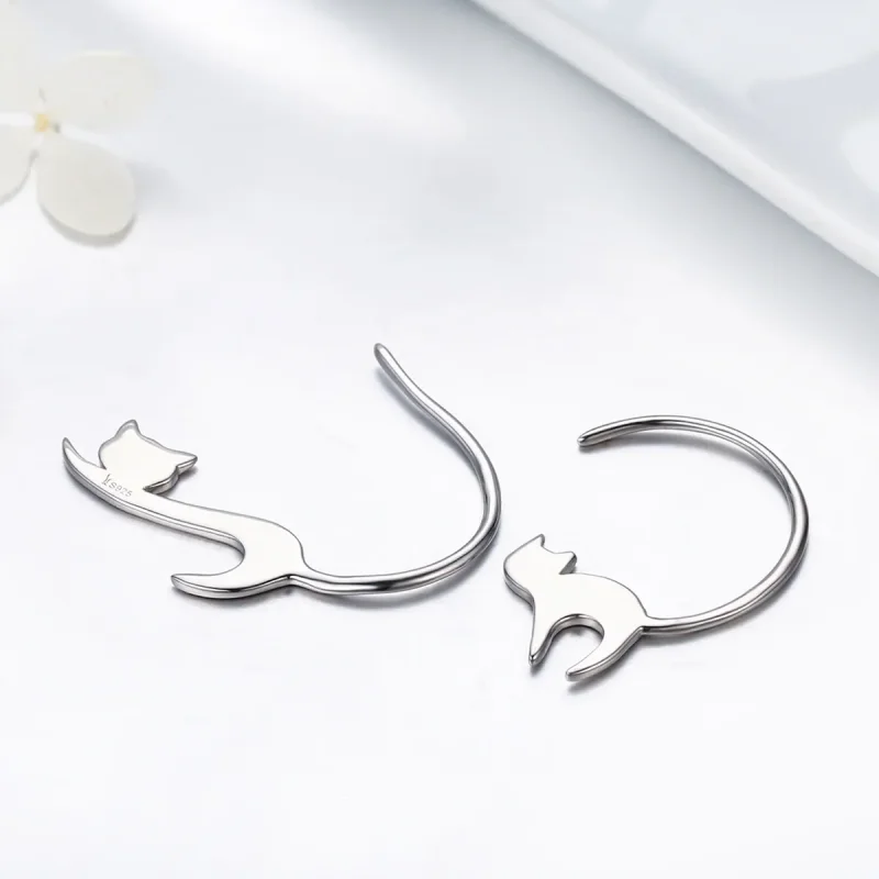 (image for) Pandora Style Silver Naughty Kitten Stud Earrings - SCE073 - View 5