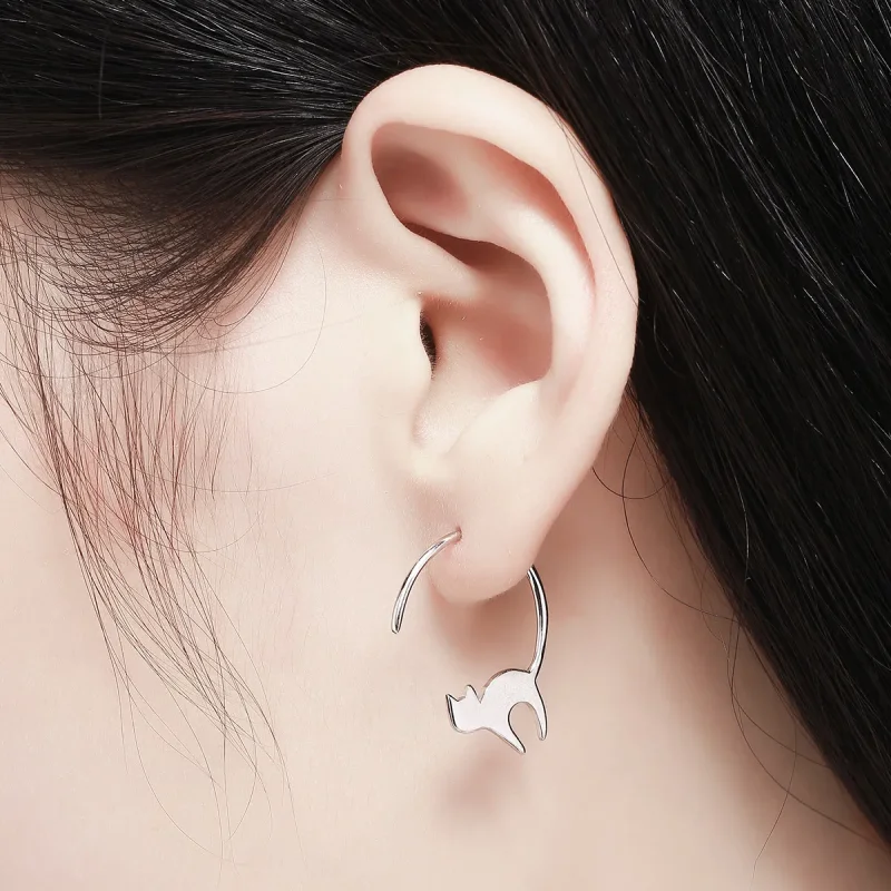 (image for) Pandora Style Silver Naughty Kitten Stud Earrings - SCE073 - View 6